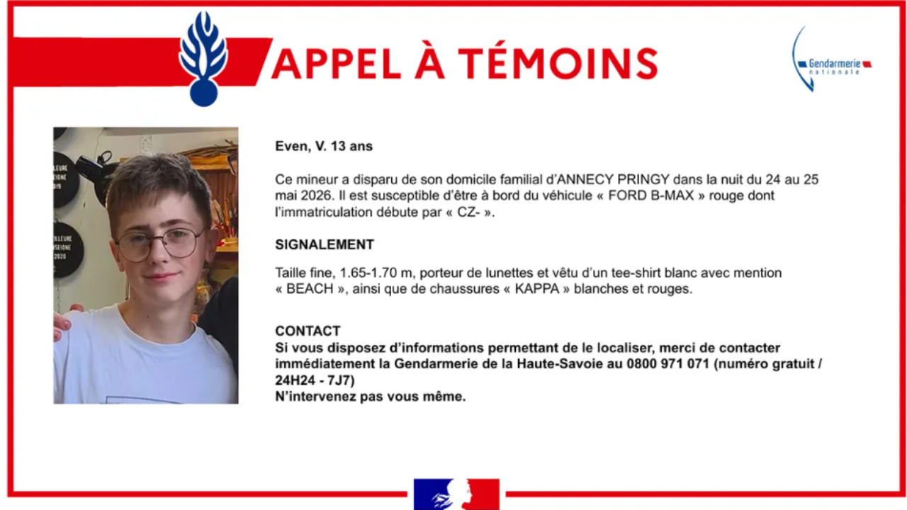 Annecy : L'adolescent disparu retrouvé sain et sauf Annecy : L'adolescent disparu retrouvé sain et sauf
