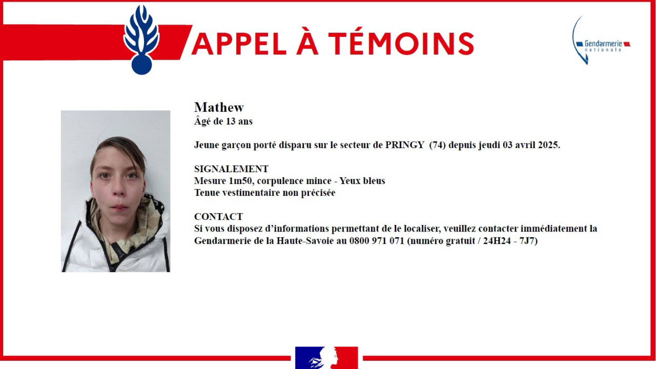 Annecy : Appel &agrave; t&eacute;moins pour un adolescent disparu