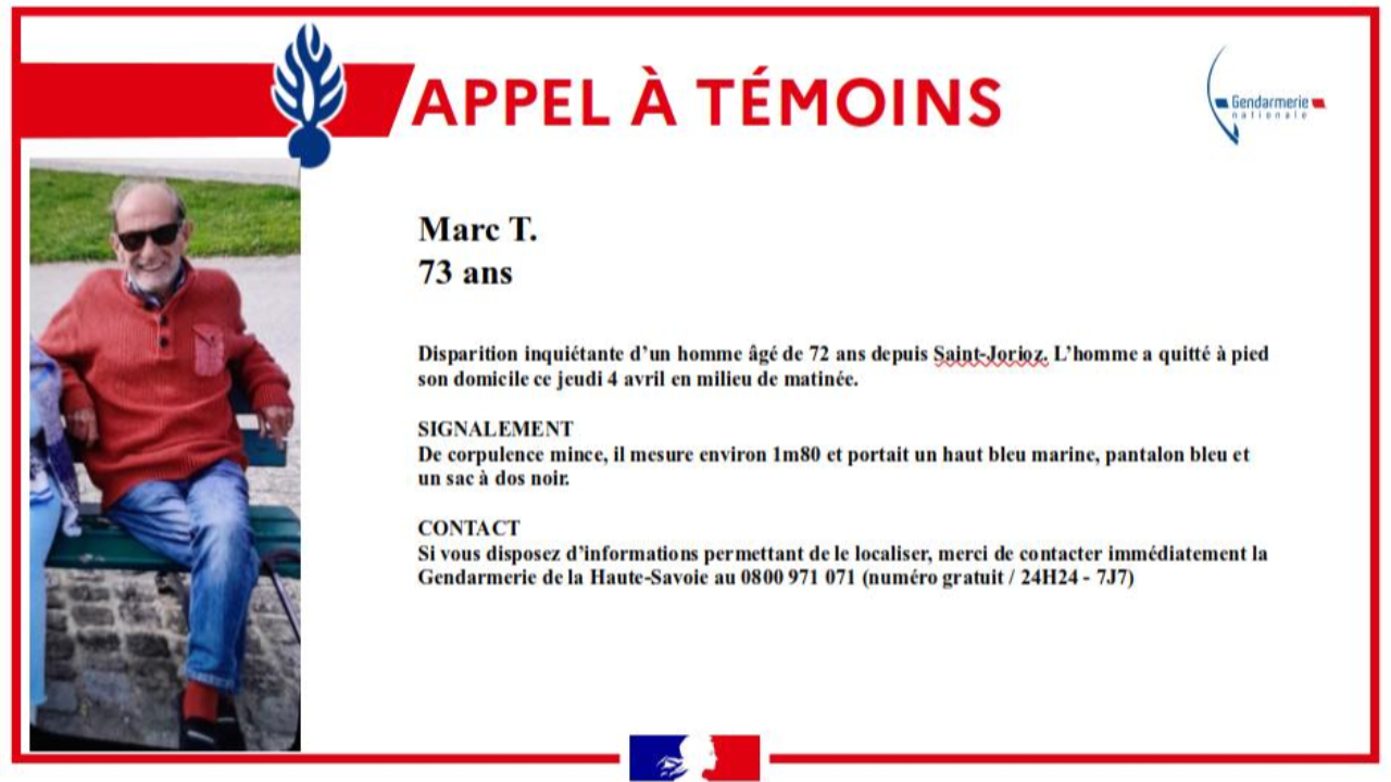 Haute-Savoie : un appel à témoins lancé pour retrouver un septuagénaire Haute-Savoie : un appel à témoins lancé pour retrouver un septuagénaire