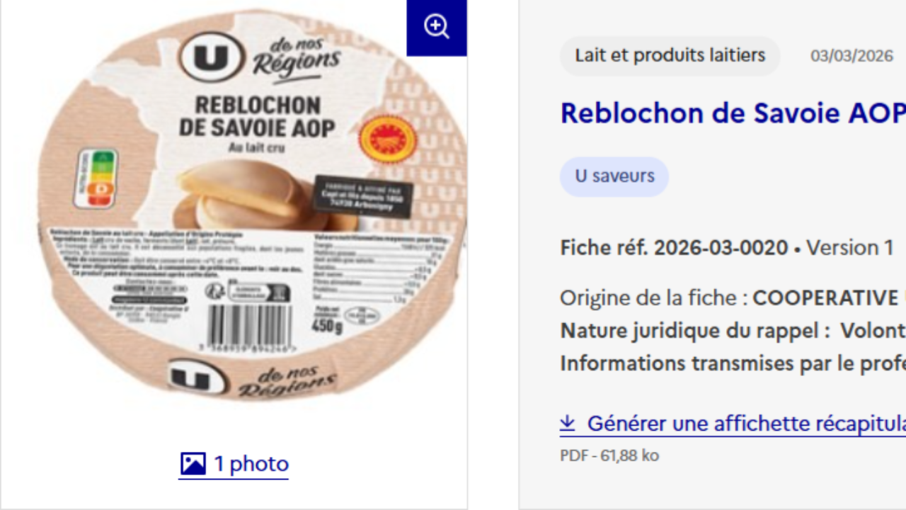 Sant&eacute; : Des reblochons de Savoie rappel&eacute;s pour une possible contamination